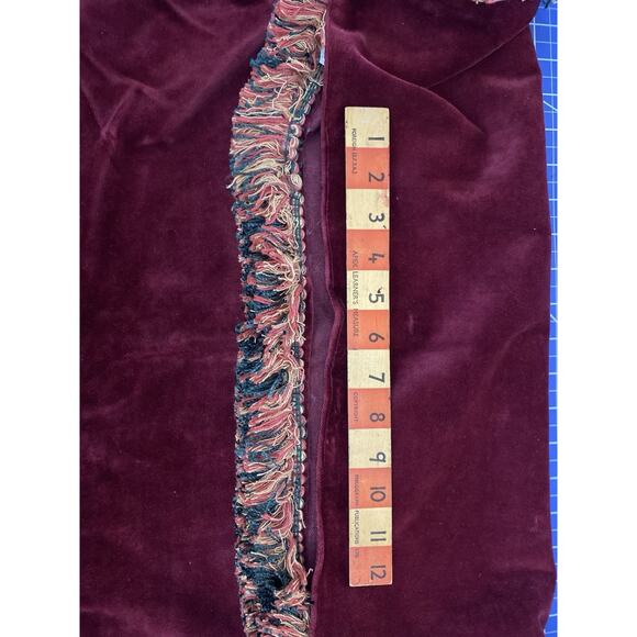 Deco Hollywood Regency Pillow Cover Velvet Fringe 20x20 Burgundy Green Tan - Picture 3 of 4